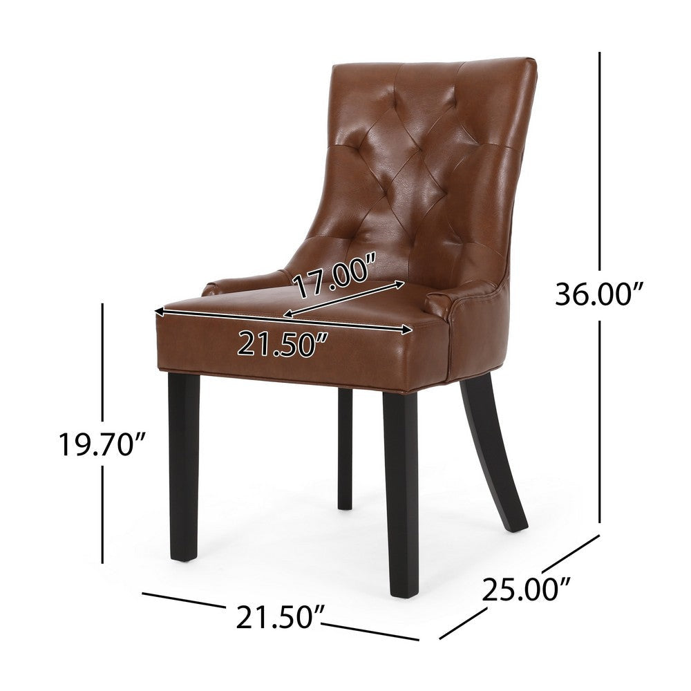 Chen Dining Chair Set of 2 | Diamond Tufted Back | Brown Faux Leather BM335250