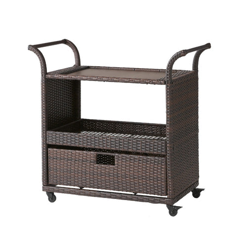 Naed Rolling Kitchen Bar Cart | 40" Dark Brown Rattan Woven