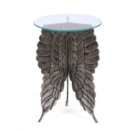 Accent Table w 17" Glass Top | Butterfly Wing Nickel Aluminum Base