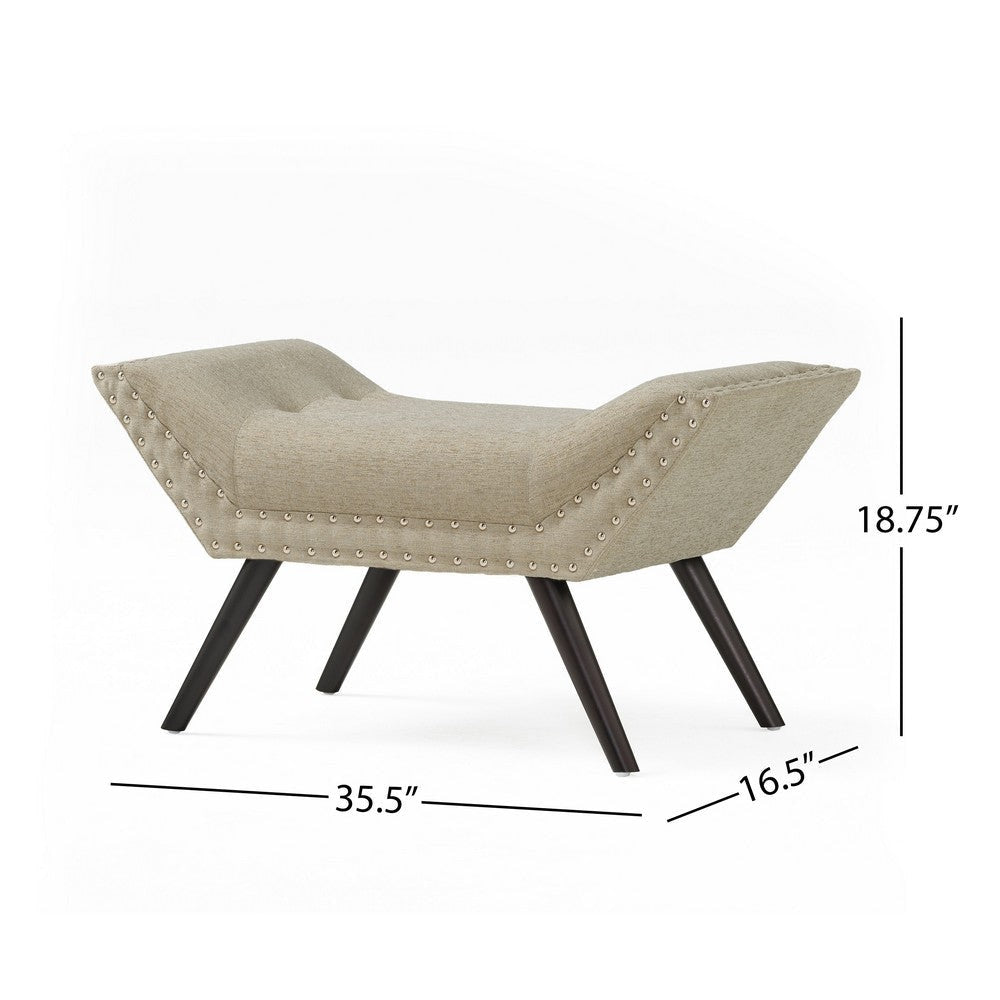 Vibe Ottoman Bench | Tufted Beige Fabric | Gray 36’’ | Nailhead Trim BM335274