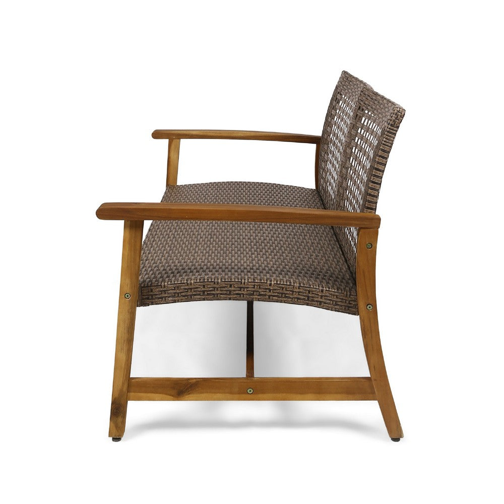 Bops Outdoor Loveseat | Natural Brown Acacia Wood | 52" | Gray Wicker
