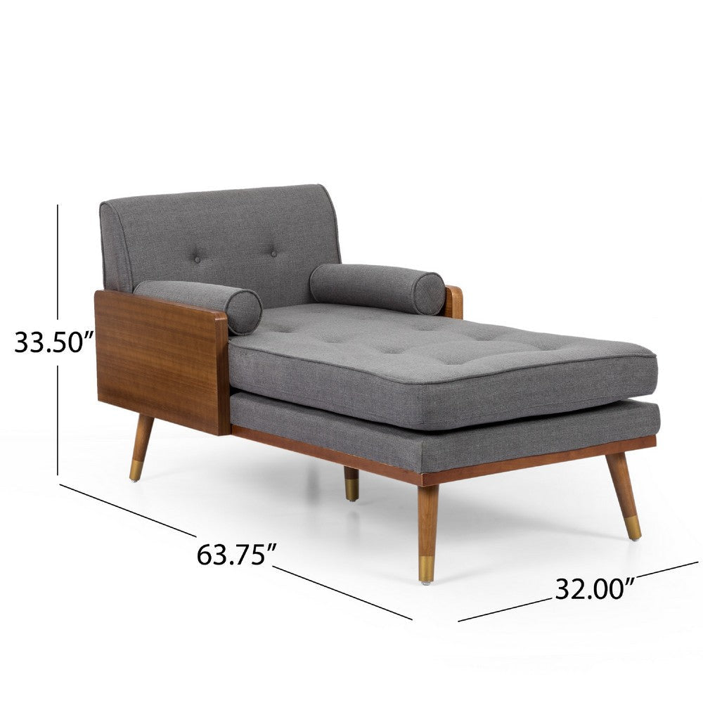 Javie Chaise Lounger | Splayed Rubberwood Legs | Button Tufted Gray BM335290