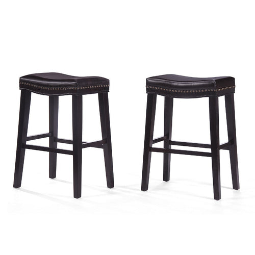 Emett Saddle Barstool Set of 2 | Studded | Brown Faux Leather and Wood