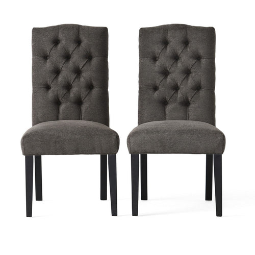Elona Dining Chair Set of 2 | Crown Top | Gray Tufted Diamond Stitched