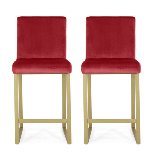 Willy Barstool Chair Set of 2 | Gold Iron and Retro Wine Red Velvet