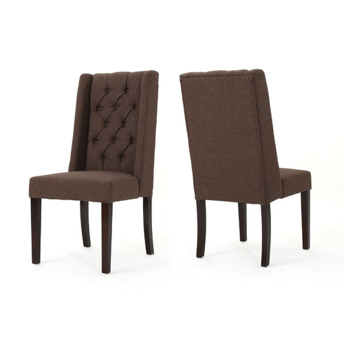 Greg Dining Chair Set of 2 | High Wingback | Birch Wood | Brown Fabric