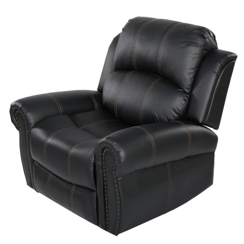 Manual Glider Recliner Chair | Nailhead Trim Plush Black Faux Leather