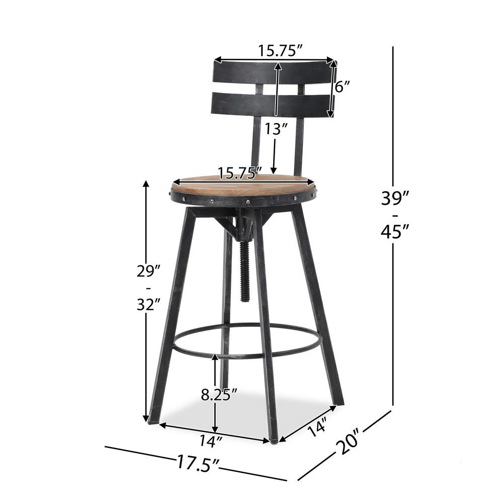Barstool Chair | Adjustable 26-32’’ Seat Height | Swivel Black Brown BM335334