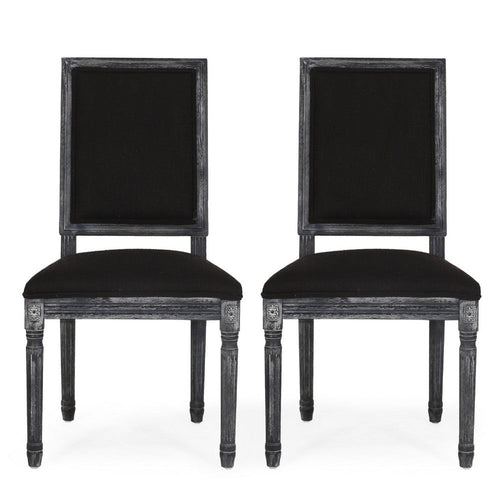 Kevin Dining Chair Set of 2 | Black Fabric Padded Seat | Wood Frame