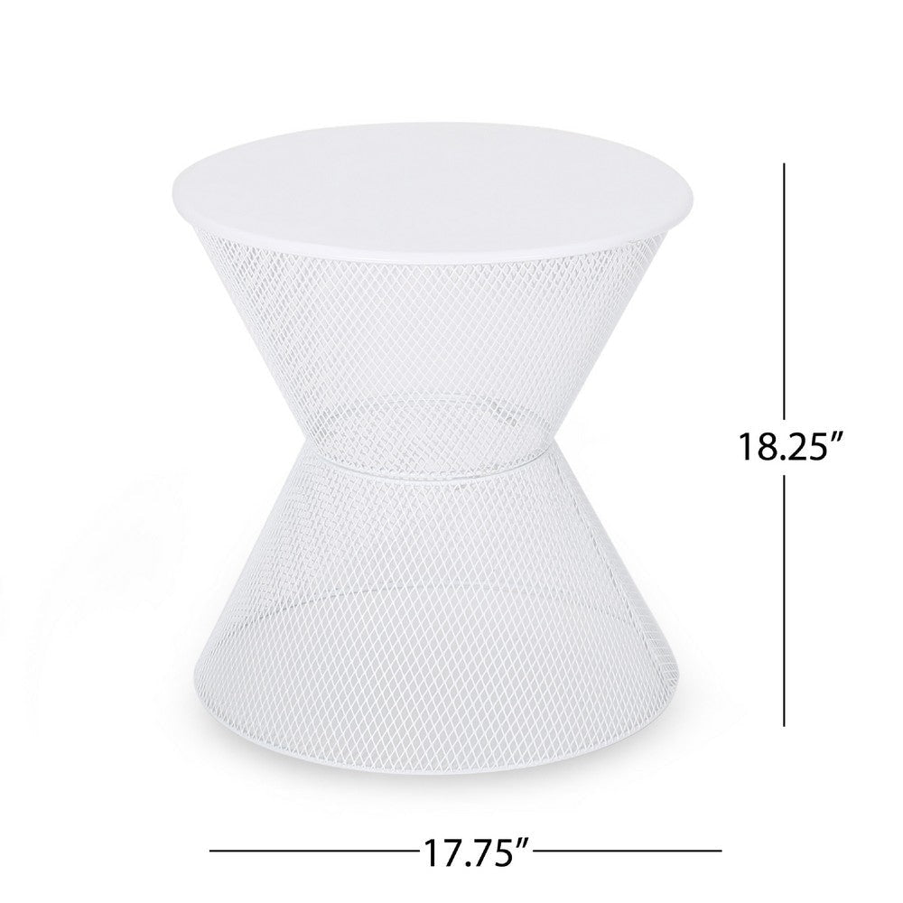 Nian Outdoor Side Table | Matte White Iron | Hourglass Shape | 18’’ BM335347