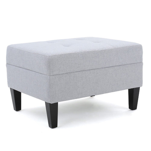 Ottoman | Light Gray Soft Cushioned Fabric | Black Wood Legs | 29"