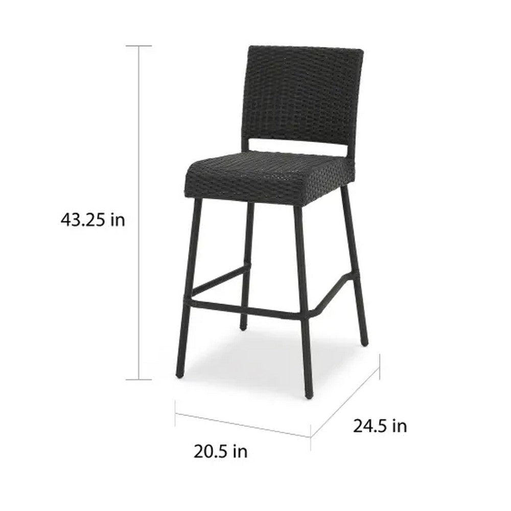 Outdoor Barstool Chair Set of 2 | Rattan Woven Seat | Dark Brown Iron BM335375