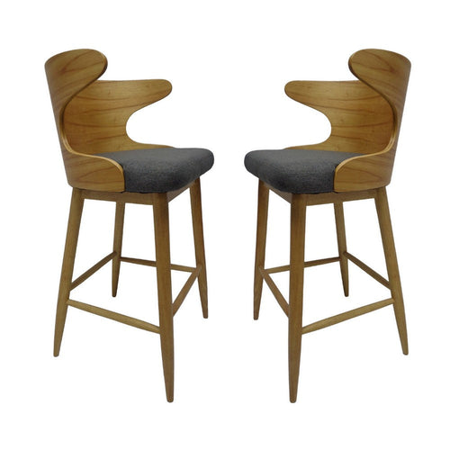 Modern Bar Height Chair Set of 2 | Curved Back Charcoal Gray | Brown