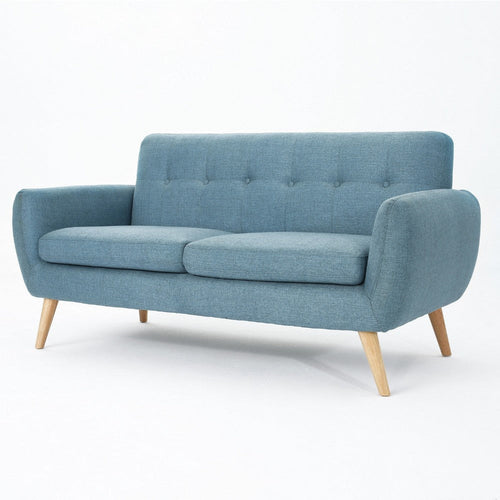 Aly Loveseat | Retro Button Tufted Back | Light Blue | Brown 67"