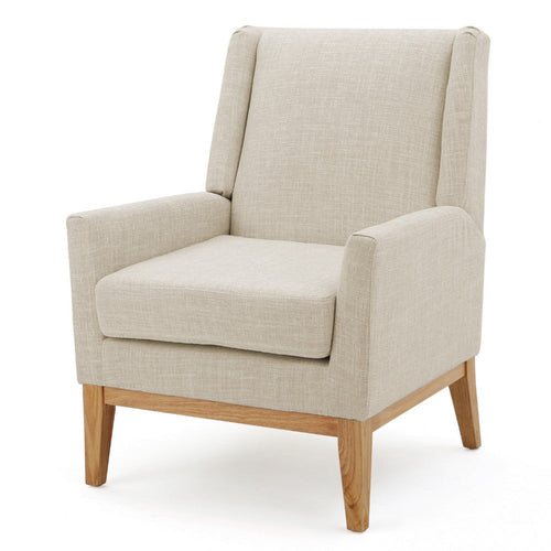 Weli Accent Chair | Beige Fabric Padded Seat | Light Brown Legs