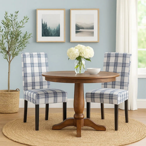 Cini Dining Side Chair Set of 2 | Blue Cream Fabric | Black Wood Legs