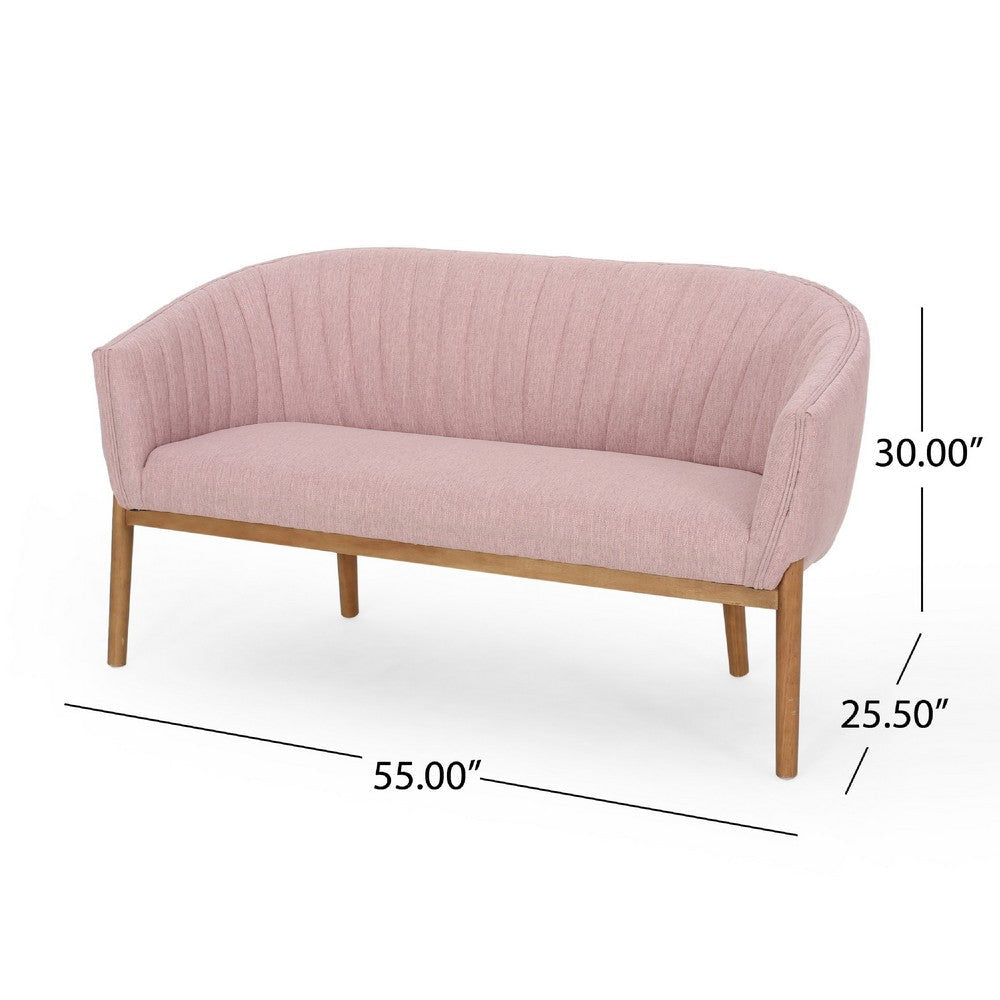Fery Loveseat | Blush Pink Fabric Channel Stitched Back | Brown 55’’