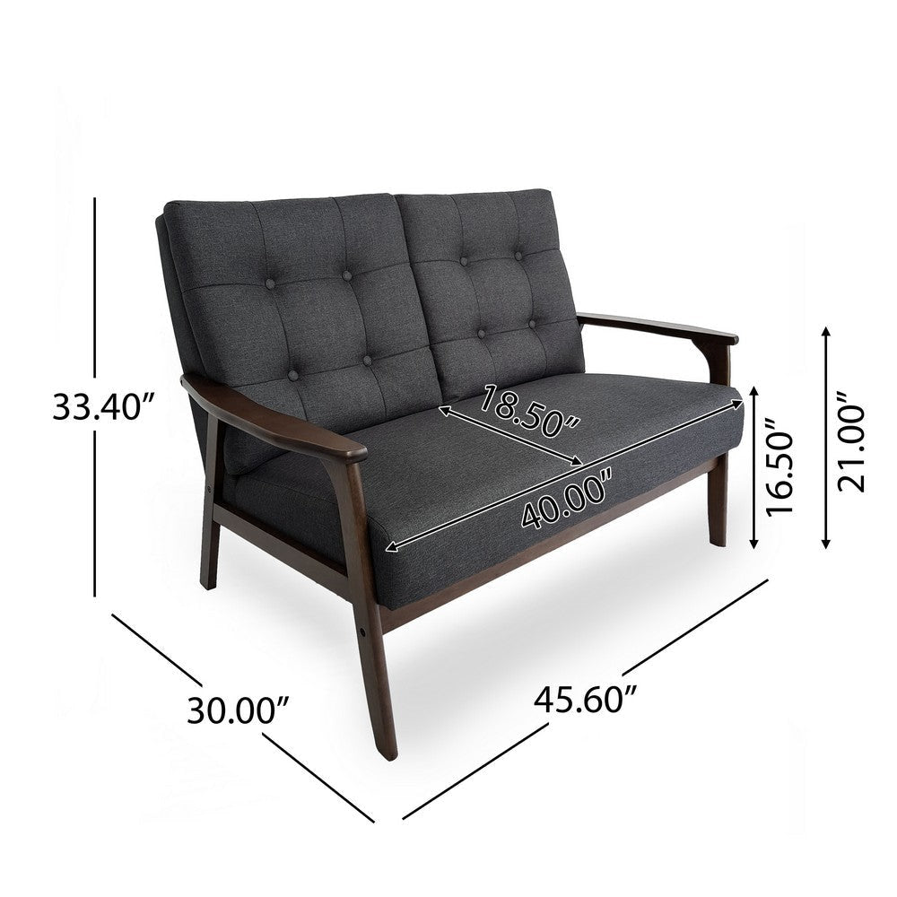 Lex Loveseat | Tufted Back Charcoal Gray Fabric | Walnut Brown | 46’’ BM335413