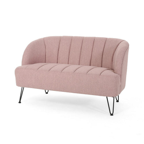 Buno Loveseat | Blush Pink Tufted Polyester | Metal Hairpin Legs 50"