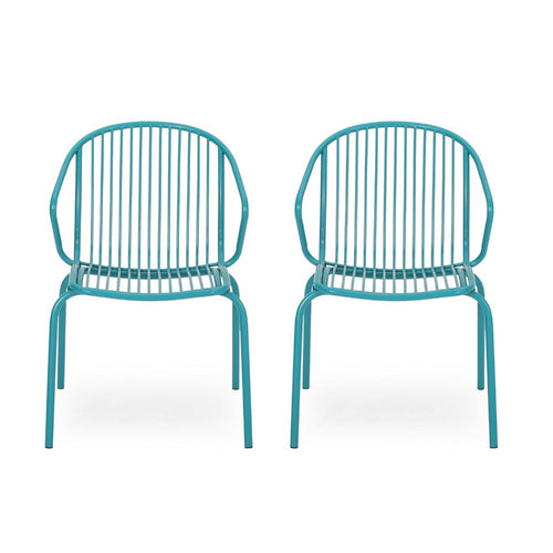 Osto Outdoor Side Chair Set of 2 | Teal Blue Iron Frames | Sleek Legs