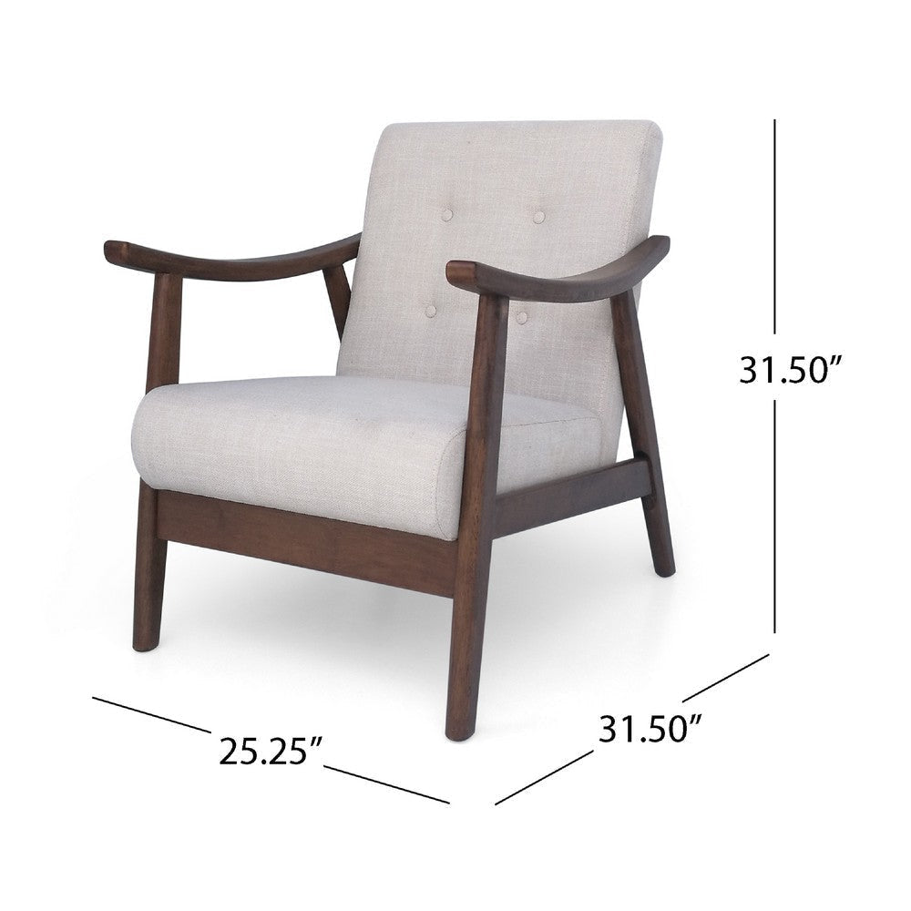 Accent Armchair | Soft Button Tufted Beige Fabric | Dark Brown Wood BM335473