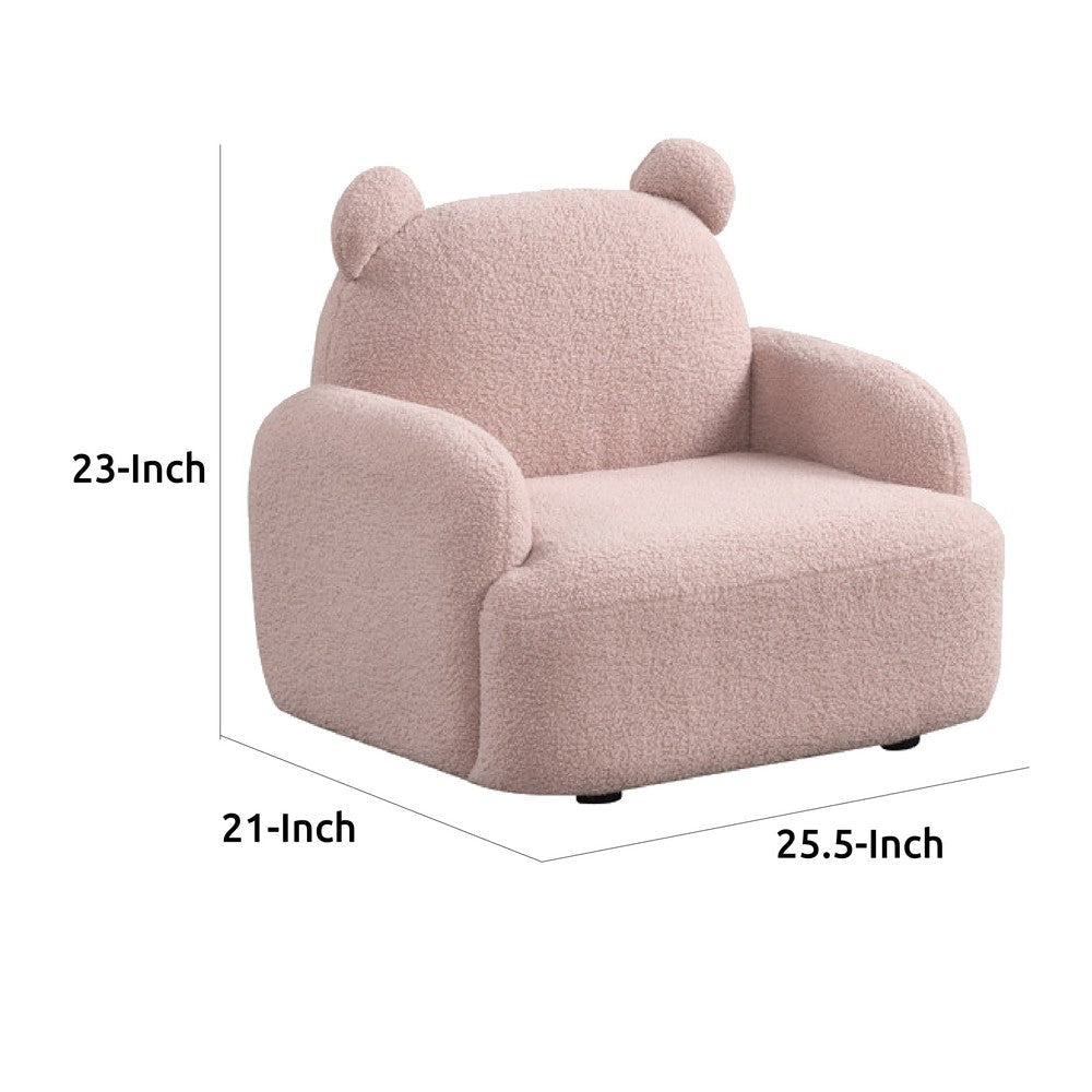Raye Bear Shaped Kids Armchair with Black Legs | Pink Teddy Velvet BM335486