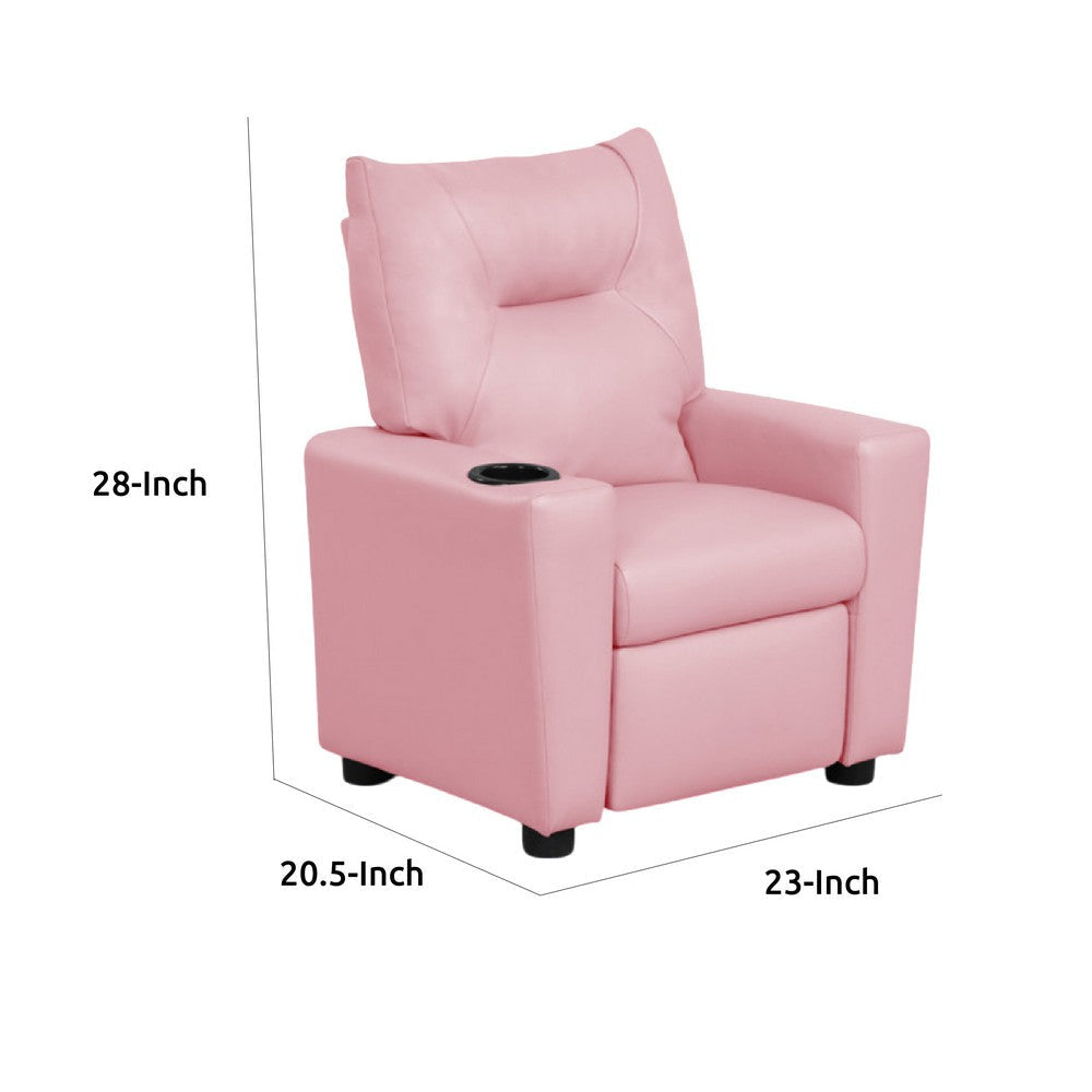 Chang Kids Recliner Chair | Built In Cupholder | Pink Faux Leather BM335491