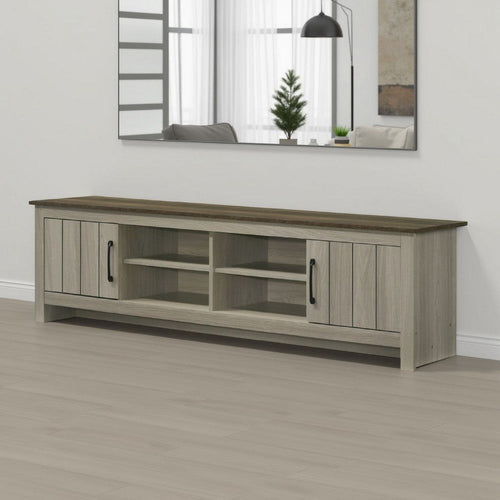 Nena TV Stand Cabinet | 2 Cabinet Doors | Brown Wood Top | Oak Gray