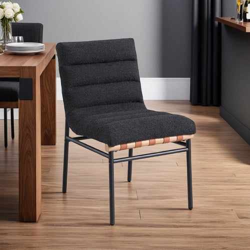 Kive Dining Chair Set of 2 | Iron Legs | Black Channel Tufted Boucle