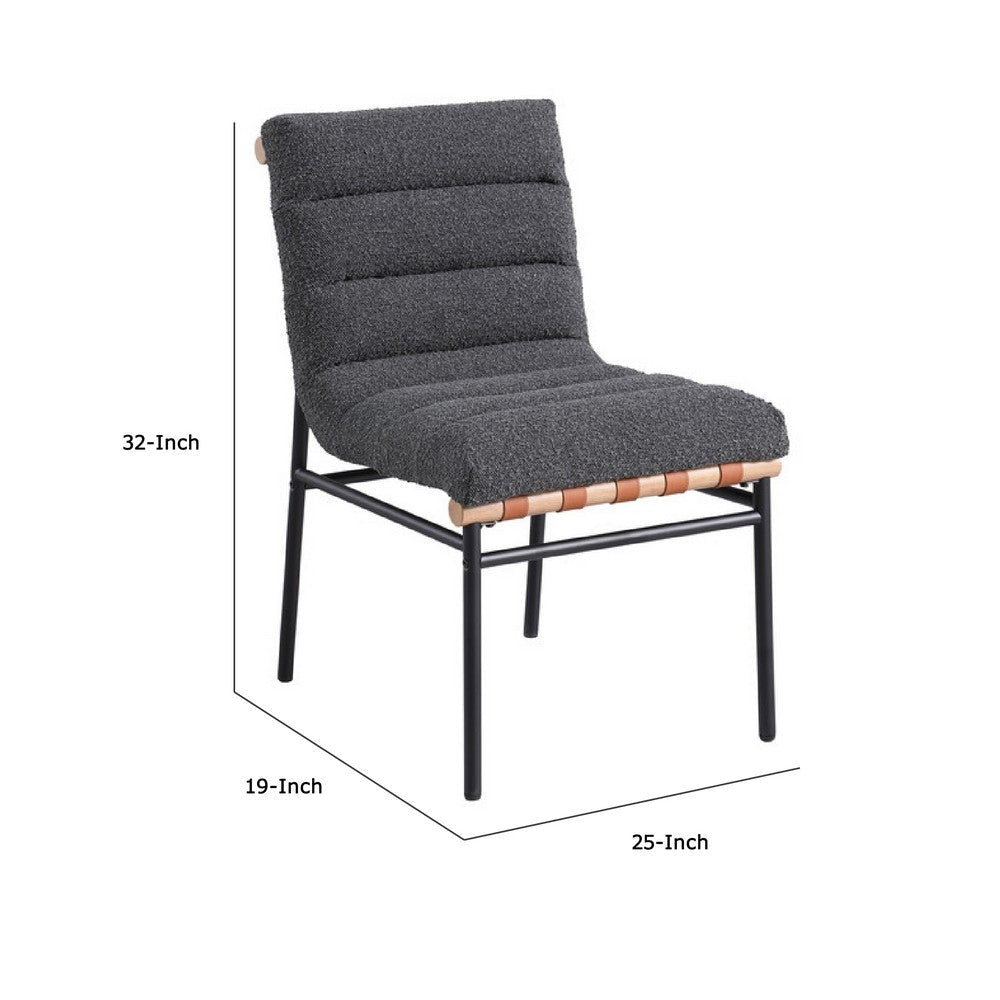 Kive Dining Chair Set of 2 | Black Legs | Gray Channel Tuft Boucle