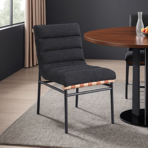 Kive Dining Chair Set of 2 | Black Legs | Gray Channel Tuft Boucle