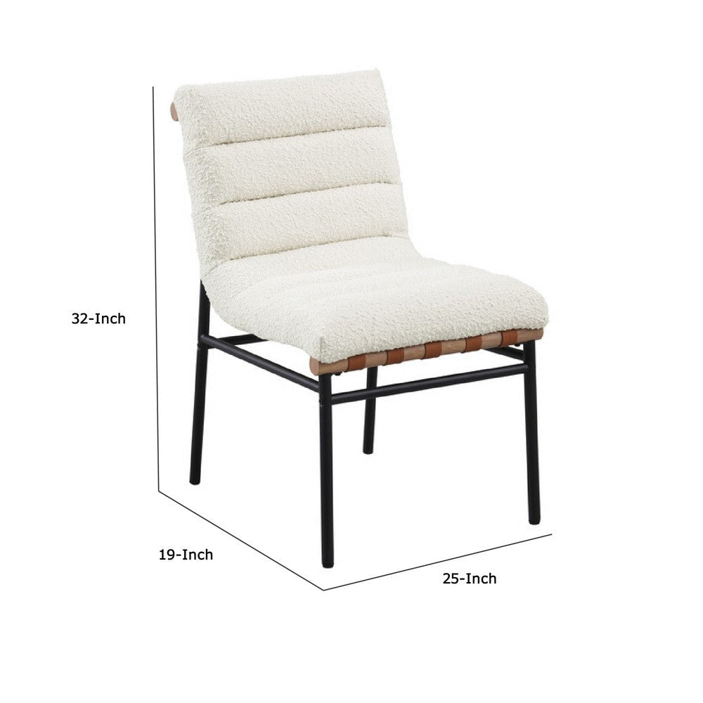 Kive Dining Chair Set of 2 | Black Legs | White Channel Tuft Boucle