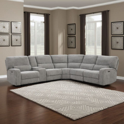 Tonie Power Recliner Sectional Sofa | Cupholders Gray Chenille 114"