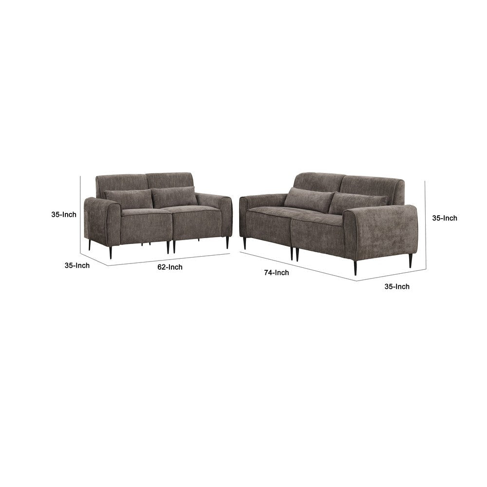 Tiu 2pc Sofa | Loveseat Set | 4 Pillows | Black Metal | Gray Chenille