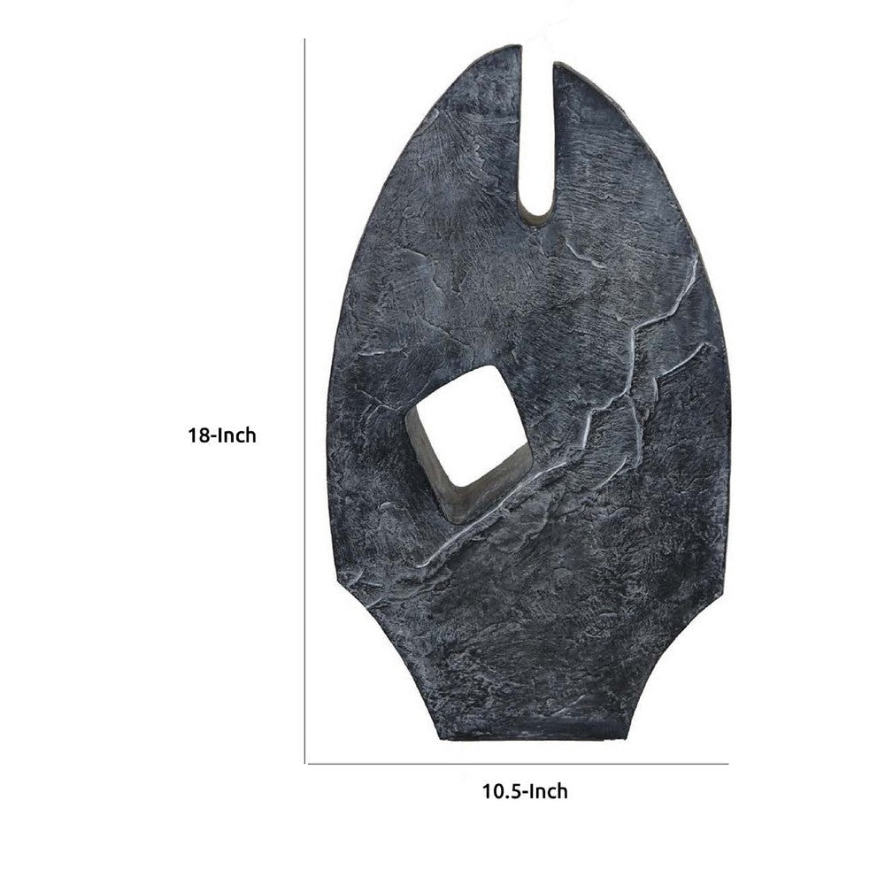 Stone Age Inspired Abstract Sculpture w Geometric Cutout | Black Resin BM335574