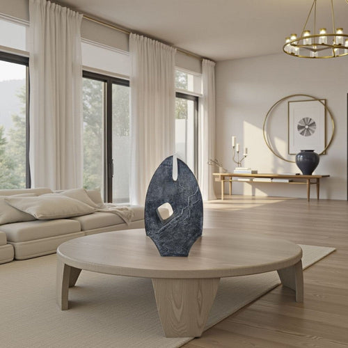 Stone Age Inspired Abstract Sculpture w Geometric Cutout | Black Resin