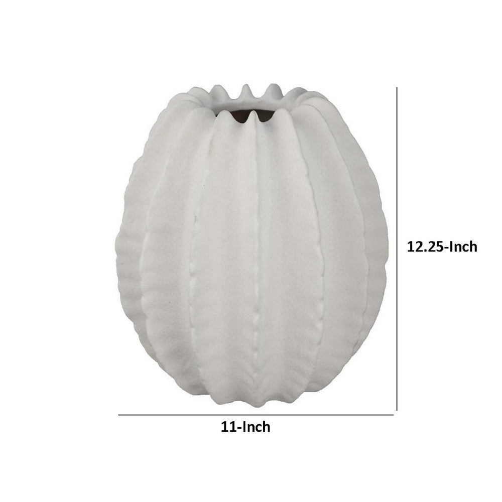 Velz Decorative Flower Vase | 12’’ Round Shape | Matte White Ceramic BM335607