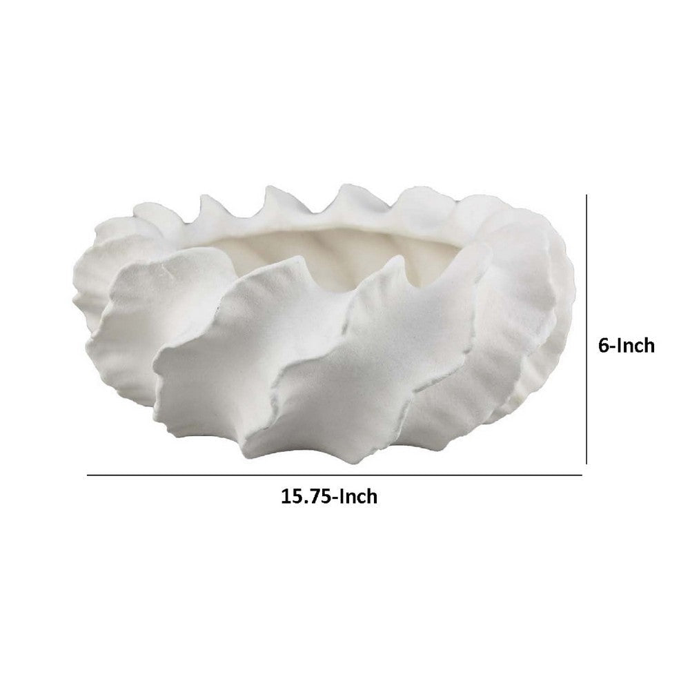 Velz Decorative Planter | 16’’ Wavy Edge | Matte White Ceramic BM335608