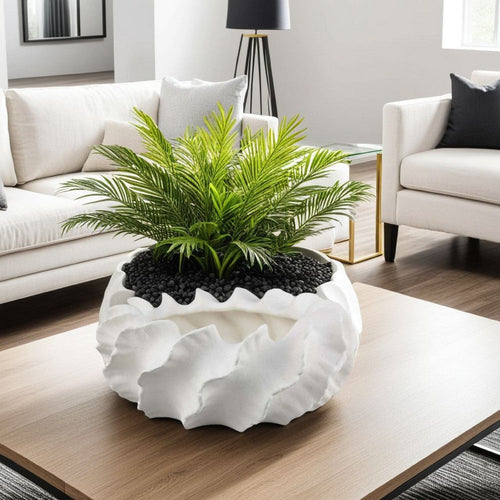 Velz Decorative Planter | 16" Wavy Edge | Matte White Ceramic