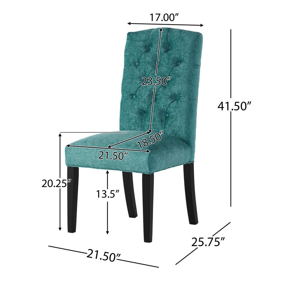 Elona Dining Chair Set of 2 | Green Polyester | Dark Brown Solid Wood