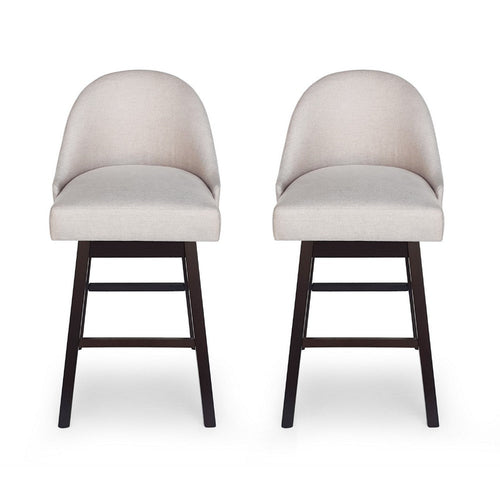 Swivel Barstool Chair Set of 2 | Wheat Beige Fabric | Black Rubberwood