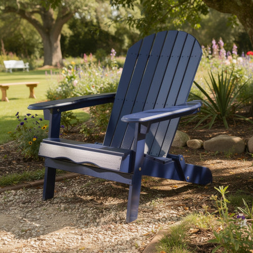 Libo Outdoor Adirondack Chair | Blue Acacia Wood Frame | Slat Panels