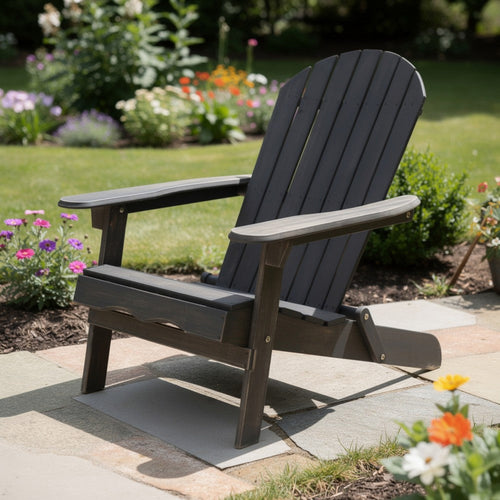 Libo Outdoor Adirondack Chair | Gray Acacia Wood Frame | Slat Panels