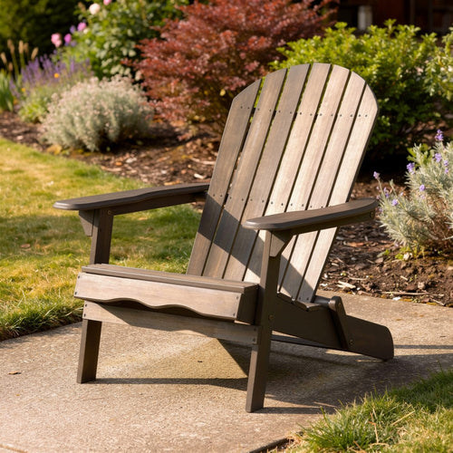 Libo Outdoor Adirondack Chair | Taupe Gray Acacia Wood | Slat Panels