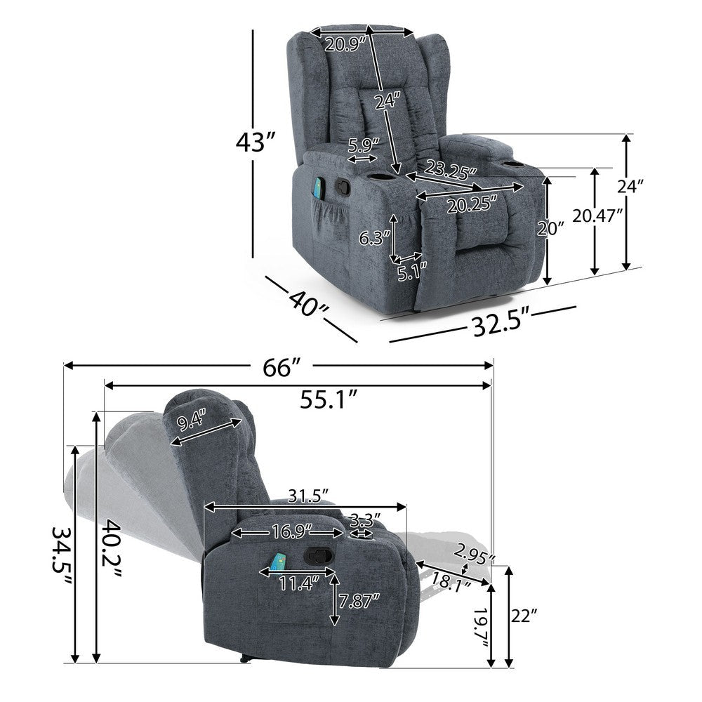 Manual Massage Recliner Chair | Charcoal Gray Fabric | Soft Cushioned BM335673