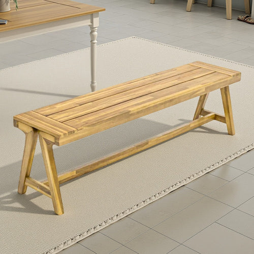 Lea Outdoor Dining Bench Set of 2 | 63" Varnished Teak Brown Wood