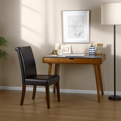 Iwa Writing Desk | 40" Top w Drawer | Charcoal Gray Rubberwood Frame