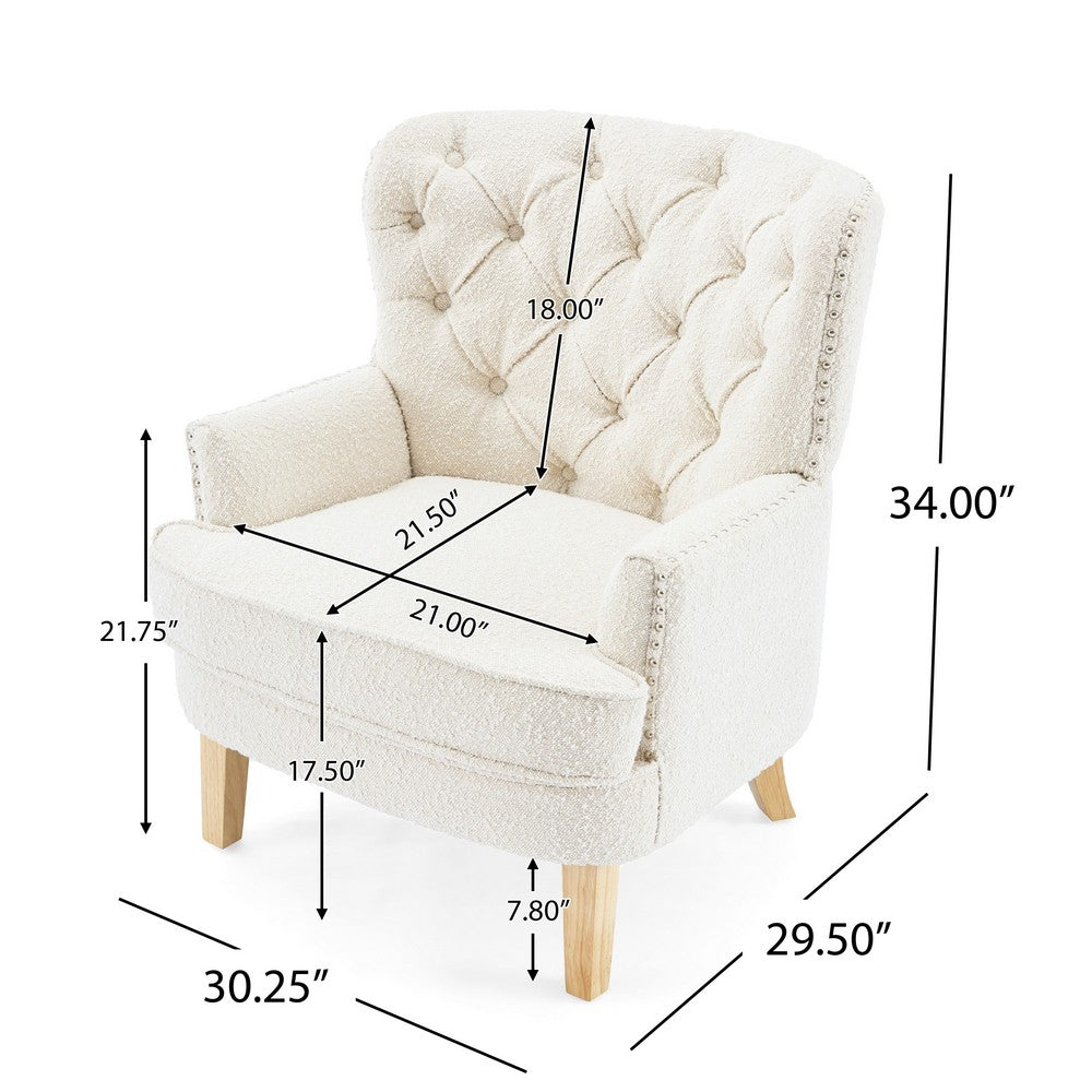 Modern Club Chair | Classic Button Tufted Wingback | Almond White