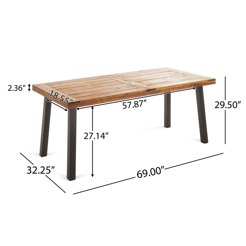 Kristi Outdoor Dining Table | 69’’ Brown Wood Top and Slat Panel BM335754