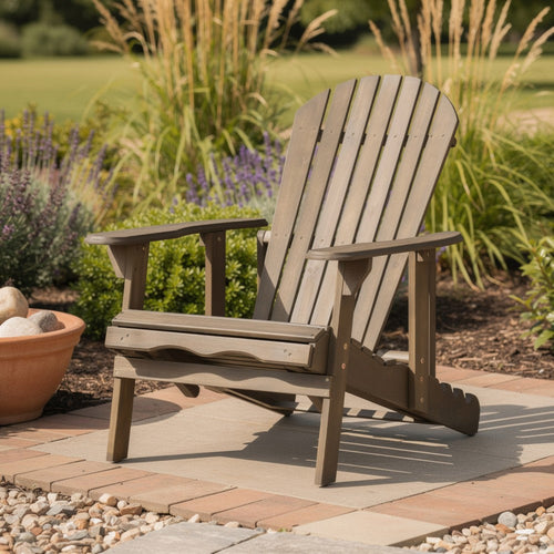 Libo Outdoor Recliner Adirondack Chair | Slatted Gray Acacia Wood